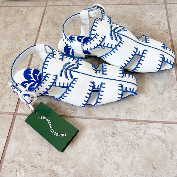 NEW Farm Rio Blue Palm Tree leather Sandal flats - Picture 6 of 8